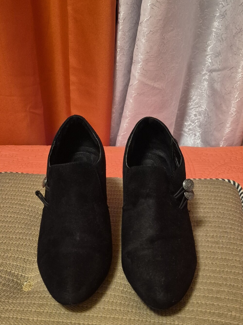 Black Suede Womens Ankle Heels - Elegant Slip-On Booties